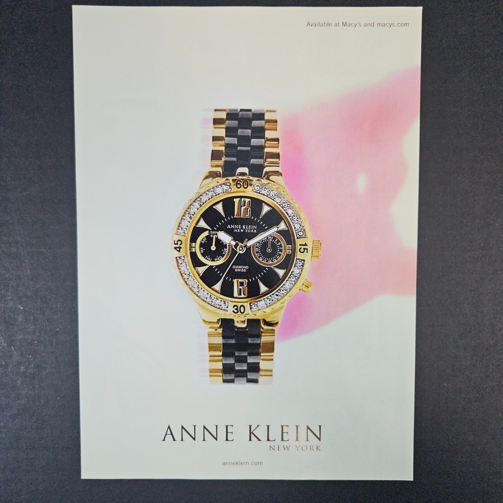 2009 Anne Klein New York Wristwatch Diamond Swiss Print Ad Macy's Black & Gold
